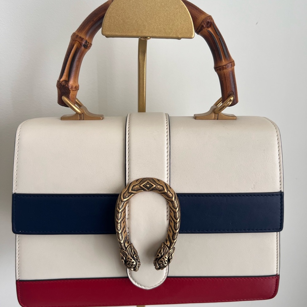 Gucci White, Navy, and Red Satchel